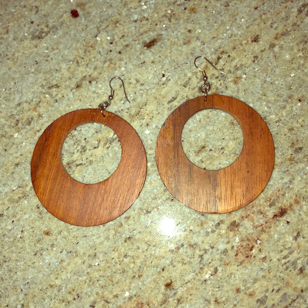 Wooden Dangle Hoop Earrings Large